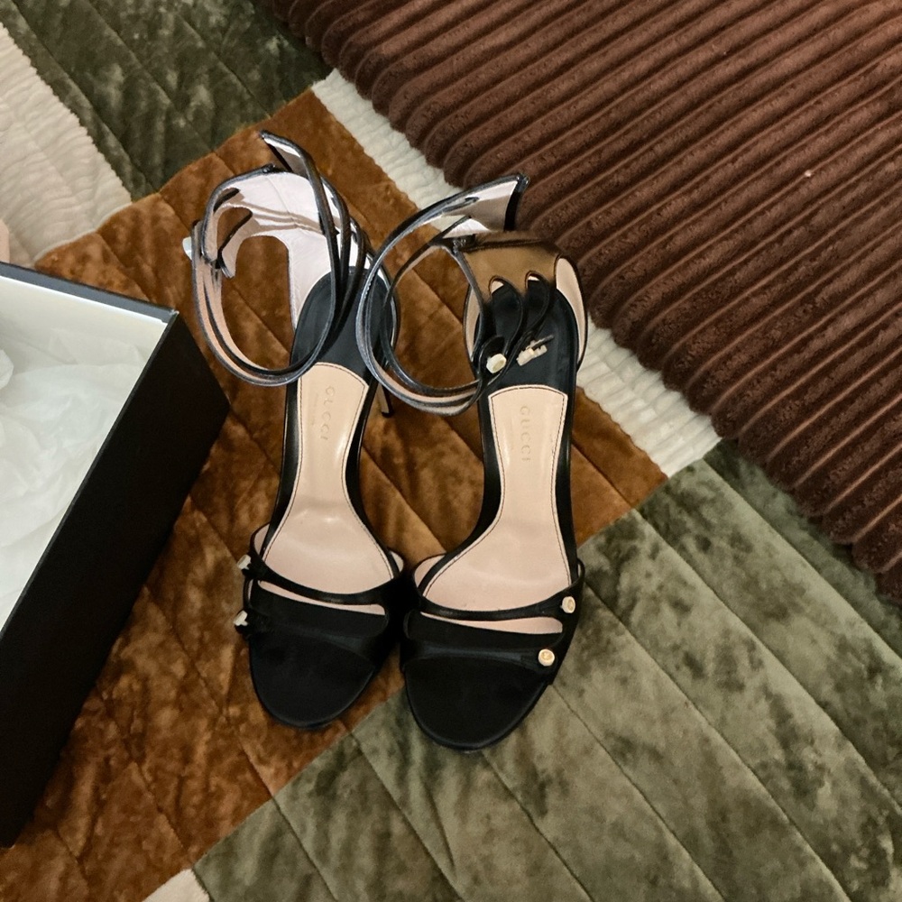 Gucci Black and Silver Strappy Heels